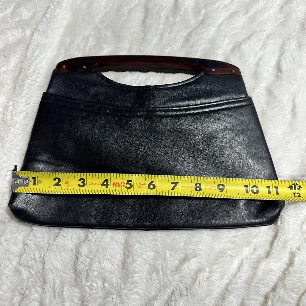 Black leather midcentury 70’s handbag Bakelite top handle Vintage Purse Whimsy - Picture 13 of 16